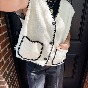 Women's Cream and Black Trim Sweater Vest